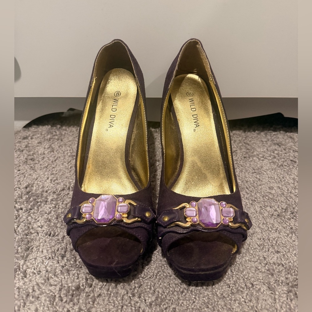 Wild Diva Amethyst Peep Toe Heels